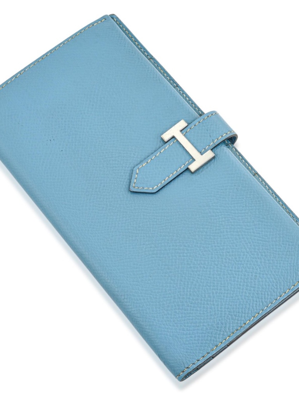Authentic Hermes Bean Wallet in Light Blue color leather